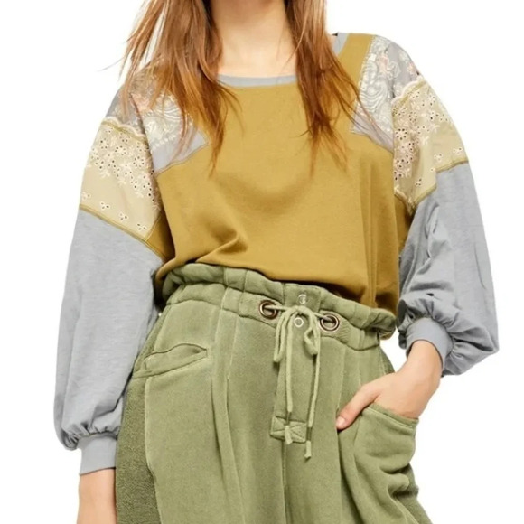 NWT Free People Feeling it patch long sleeve shirt army combo - Picture 1 of 3